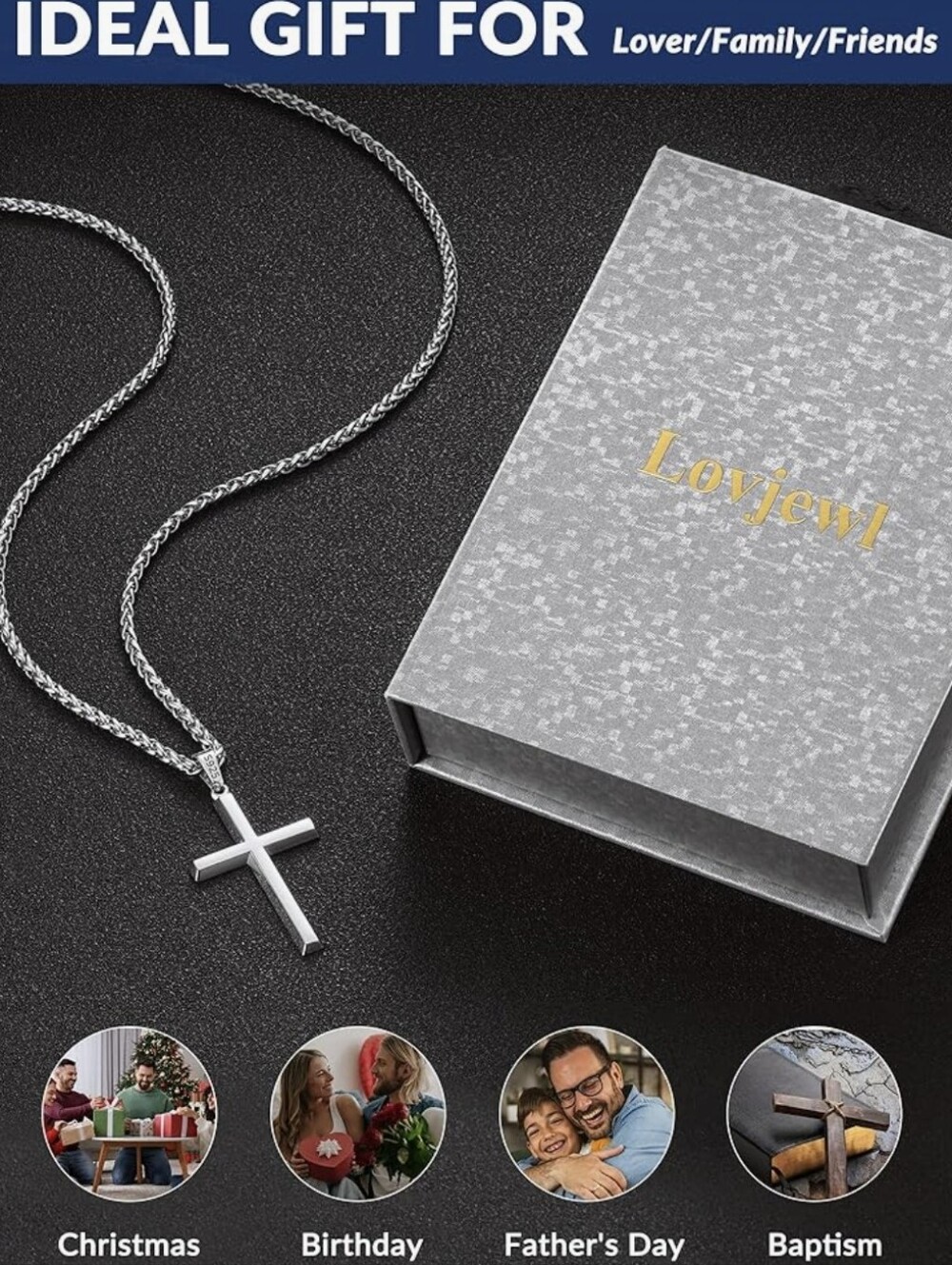 18" Sterling Silver Cross Pendant And Stainless Steel Wheat Chain Necklace - Picture 6 of 8